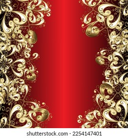 vector golden seamless pattern. seamless golden textured curls. Golden elements in oriental style arabesques. seamless pattern on colors. red gradient.