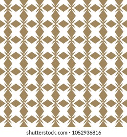 Vector golden seamless pattern in traditional Asian style. Abstract geometric ornament texture with star shapes, crosses, rhombuses, grid. Elegant white and gold background. Repeat ornamental design