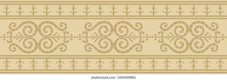 Vector golden seamless Yakut ornament. Endless border, frame of the northern peoples of the Far East.