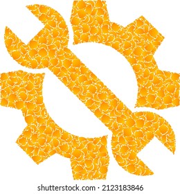 Vector golden service tools mosaic icon. Service tools is isolated on a white background. Golden items mosaic based on service tools icon.