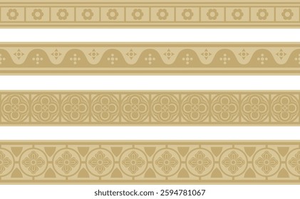 Vector golden set of gothic borders. Medieval European ornament. Classic pattern of the Germans, Angles, Saxons, Franks.
