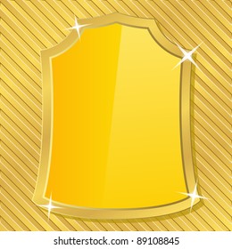 Vector golden shield on a striped background