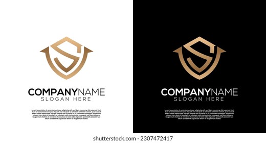 Vector golden shield S V letter  logo. Creative logo inspiration
