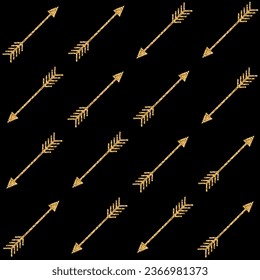 Vector golden and shiny arrows Seamless  pattern on Black