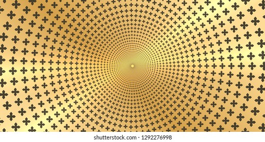 Vector golden shiny metallic background - round cross texture. Geometric luxury bright design.
