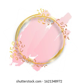 Vector golden shiny vintage round frame with brush strokes and animal leopard skin isolated on transparent background. Luxury glowing realistic border