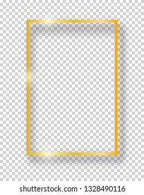 Vector golden shiny vintage square frame isolated on transparent background. Luxury glowing realistic border