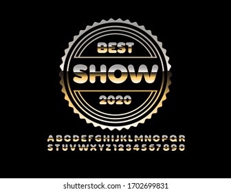 Vector Golden sign Best Show 2020 with elite Font. Shiny luxury Alphabet Letters and Numbers