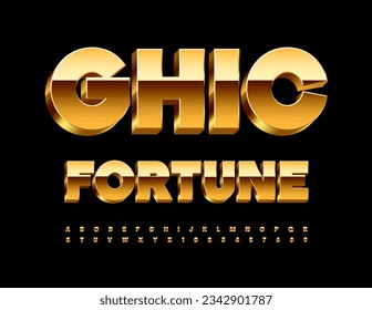 Signo de oro vectorial Fortune Chic. Fuente 3D de lujo. Letras y números de alfabeto premium. 