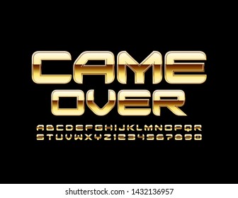 Vector Golden sign Game Over. Techno style Font. Luxury Uppercase Alphabet Letters and Numbers