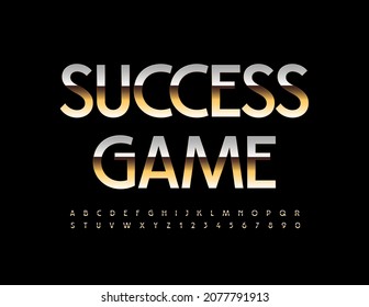 Vector golden sign Success Game. Luxury metallic Font. Glossy set of Alphabet Letters and Numbers