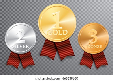 vector golden, silver and bronze medal, champions medallions with numbers