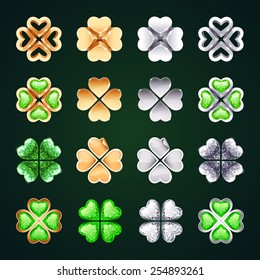 Vector Golden and Silver Four-leaf Clovers for St. Patrick's Day Projects