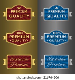 Vector golden and silver labels: premium quality, exclusive product.