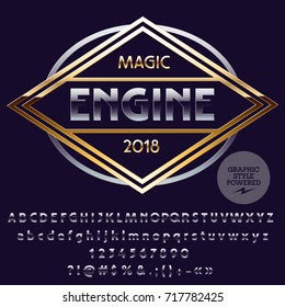 Vector Golden and Silver Logo for Motorbike and Car Shop. Chrome Font contains Graphic Style. 