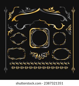 Vektorgold und silberner Luxus-Monogramm-Kollektion Ornament.