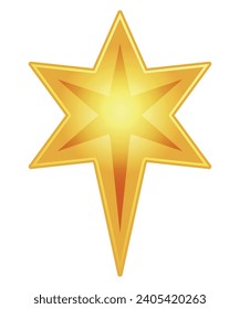 Vector golden six-pointed star symbol of the Nativity of Christ. Isolated on transparent background