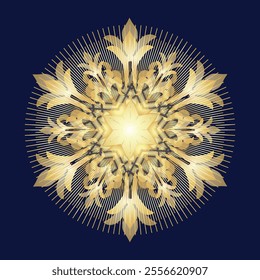 Vector golden six-pointed star Vector symbol of the Nativity of Christ on dark blue background