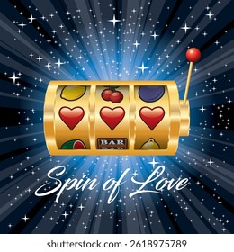 vector golden slot machine with hearts on starburst