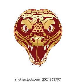 Vector golden snake head with scales white isolated background. New year animal symbol. Chinese zodiac snake symbol. Snake character