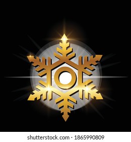 A Vector Golden Snowflake Illustration Sign with glow light 