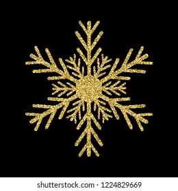 Vector golden snowflake on black background, new year element