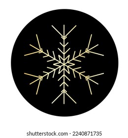 Un copo de nieve dorado vectorial en un icono de fondo redondo.  ilustración para web