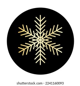 Un copo de nieve dorado vectorial en un icono de fondo redondo.  ilustración para web