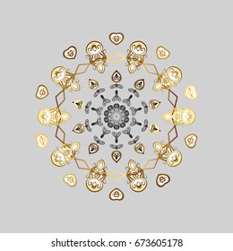 Vector golden snowflakes and christmas winter pattern. Digital hand drawn of element in the clean, whimsical and modern surface pattern on gray background in colors.