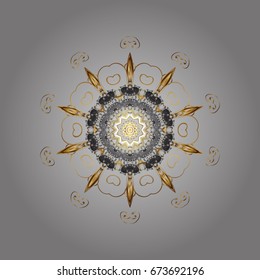 Vector Golden snowflakes on gray background. Abstract minimal ornamental pattern background.