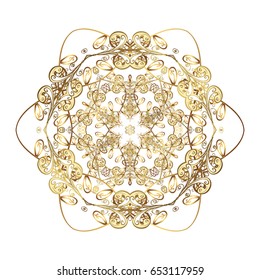 Vector golden snowflakes on a white background. Abstract minimal background.