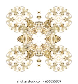 Vector golden snowflakes on a white background. Abstract minimal background.