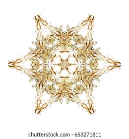 Vector golden snowflakes winter New Year frame. On white background.