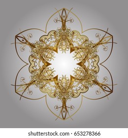 Vector golden snowflakes winter New Year frame. On white background.