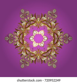 Vector golden snowflakes winter New Year frame. On pink background.