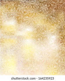 Vector golden sparkling background with snowflakes pattern.