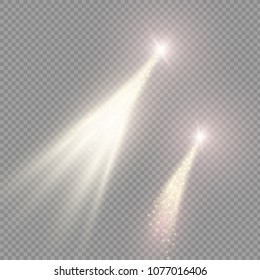 Vector golden sparkling falling star. Stardust trail.