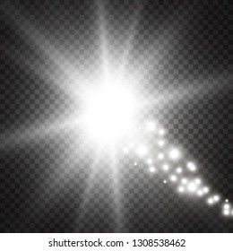 Vector golden sparkling falling star. Stardust trail. 