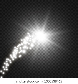 Vector golden sparkling falling star. Stardust trail. 