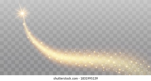 Vector Golden Sparkling Falling Star. Stardust Trail. Cosmic Glittering Wave