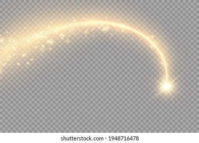 Vector Golden Sparkling Falling Star. Stardust Trail. Cosmic Glittering Wave. PNG. . Vector Illustration