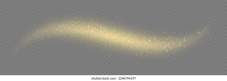 Vector golden sparkling falling star. Stardust trail. Cosmic glittering wave. Light dust. Stock royalty free vector illustration. PNG