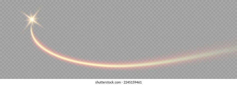 Vector golden sparkling falling star. Stardust trail. Cosmic glittering wave. Light dust. Stock royalty free vector illustration. PNG