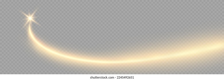 Vector golden sparkling falling star. Stardust trail. Cosmic glittering wave. Light dust. Stock royalty free vector illustration. PNG