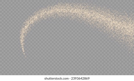 Vector golden sparkling falling star. Stardust trail. Cosmic glittering wave. Stock royalty free vector illustration. PNG