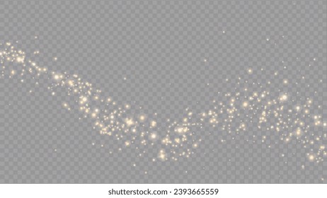 Vector golden sparkling falling star. Stardust trail. Cosmic glittering wave. Stock royalty free vector illustration. PNG