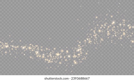 Vector golden sparkling falling star. Stardust trail. Cosmic glittering wave. Stock royalty free vector illustration. PNG