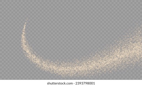 Vector golden sparkling falling star. Stardust trail. Cosmic glittering wave. Stock royalty free vector illustration. PNG