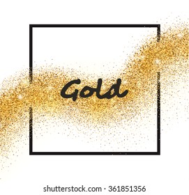Vector golden sparkling falling star with frame on white background. Gold glittering wave for card, vip, exclusive, certificate, gift, luxury, privilege, voucher, store, present, shopping.