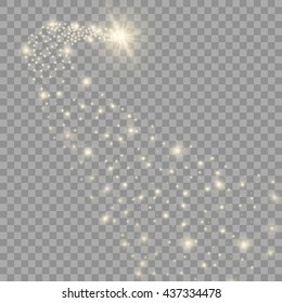 Vector golden sparkling falling star. Stardust trail.